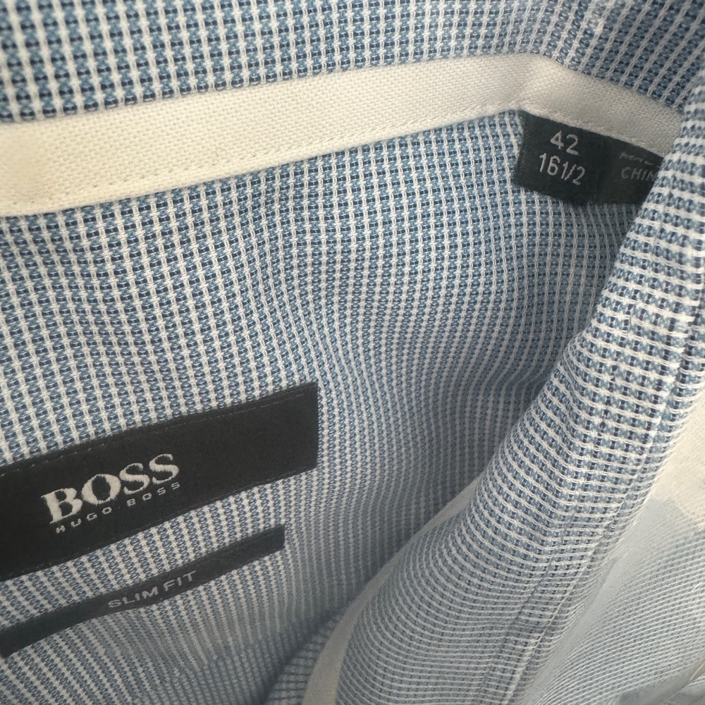 BOSS - Slim-fit shirt in  blue geometric-print Size 42 16 1/2 - Picture 16 of 16